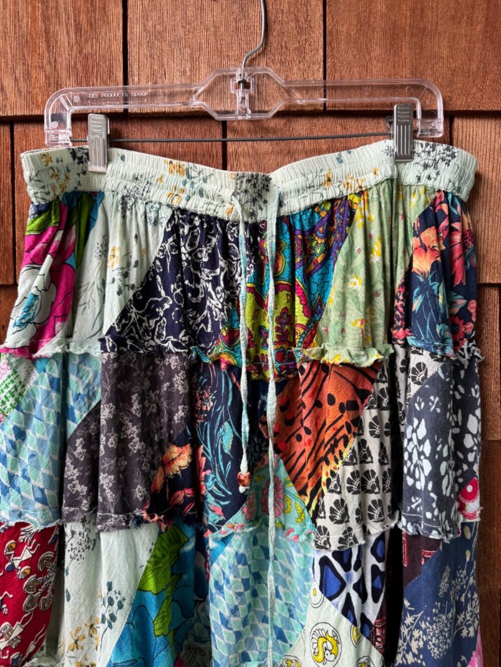 Gypsy Rose Bias Cut Elastic Waist Patchwork Maxi Skirt in Women's 1X - Picture 2 of 7
